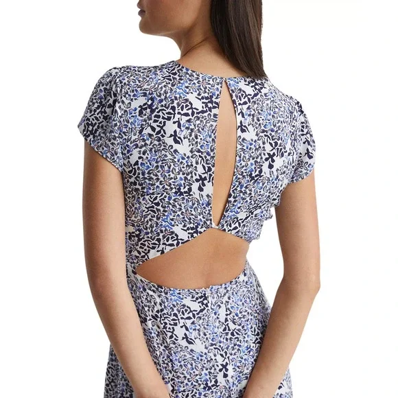 Reiss Livia Mosaic Print Split Midi Dress Floral Blue White Navy 7 - Picture 3 of 12